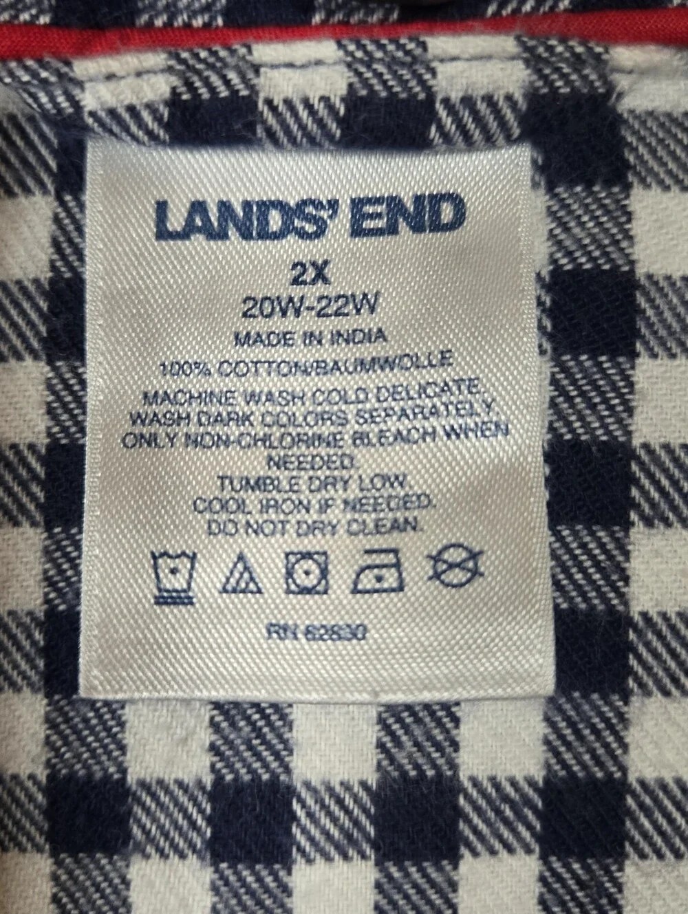 Lands' End Women's Cotton Pajama Set 2XL Navy Gingham Long Sleeve Top & Shorts
